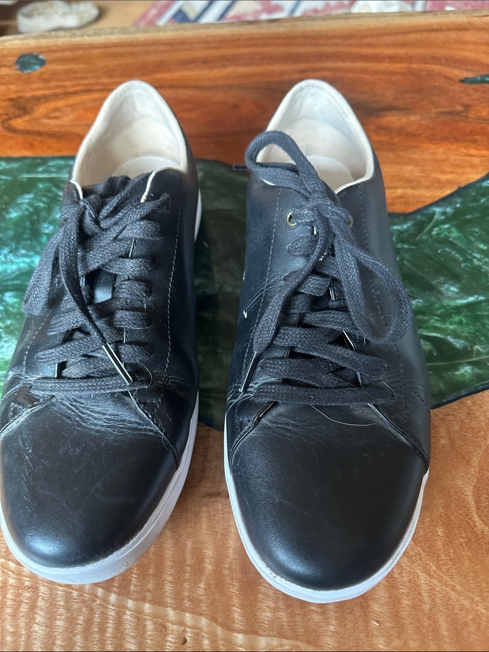 Cole Haan Black Leather Lace-Up Sneakers with White Sole